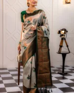 Women Floral Print Linen Saree