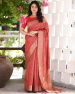 Woven Saree with Contrast Border & Tassels