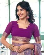 Women Saree with Floral Woven Motifs - Image 6