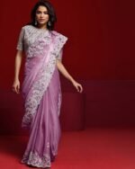 Women Embroidered Saree with Scalloped Border - Image 3