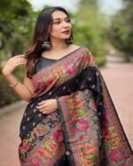 Women Woven Saree with Tassels - Image 2